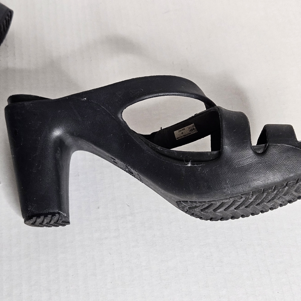 Crocs Cyprus IV 4 High Heel Sandals Women 8 Black Straps Slides Boho Comfort - Picture 6 of 11